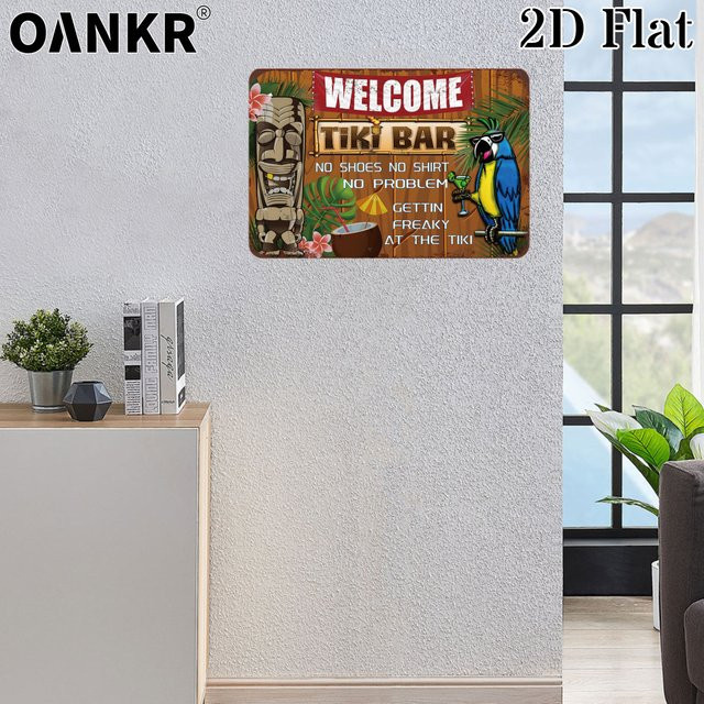 OANKR Vintage Tiki Bar Metallschild mit tropischen Papageien, Wandkunst Deko in Multicolour, B/H: 30,0 x 20,0 cm - Bild 1
