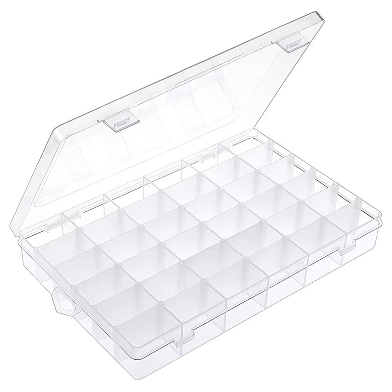 QIAO Organizer-Box aus transparentem Kunststoff mit 36 Fächern und verstellbaren Trennwänden für Schmuck, Perlen und Bastelbedarf - Bild 2