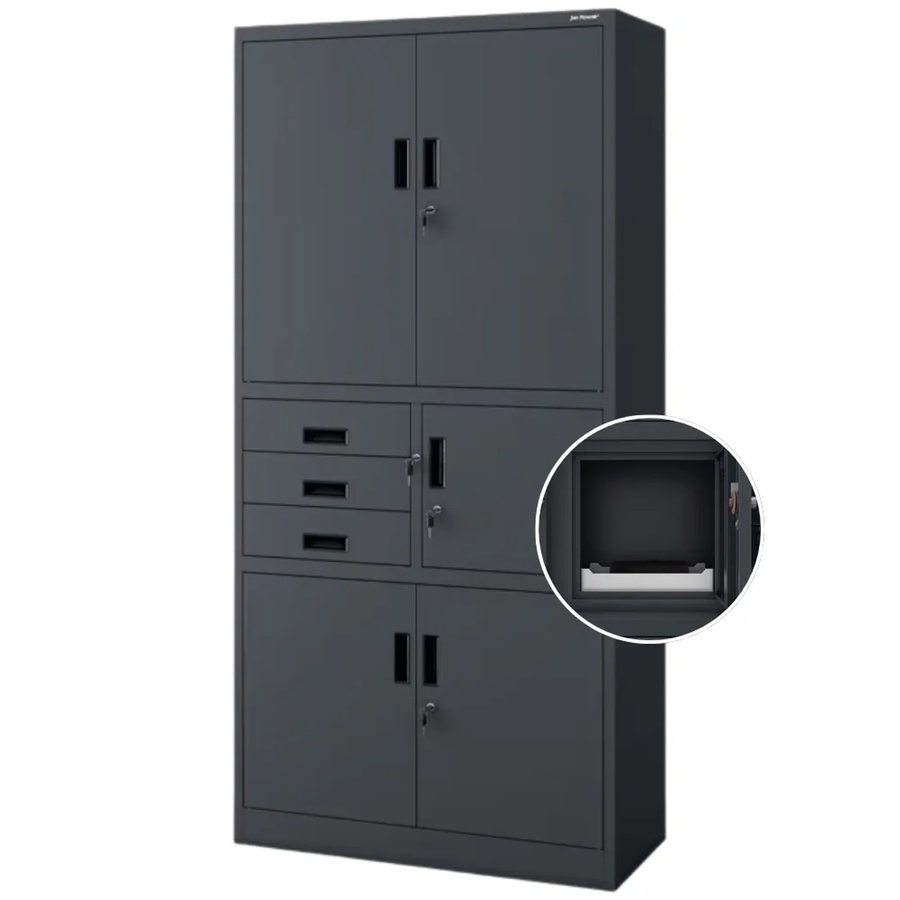 DELUKE Aktenschrank aus Metall mit Türen und Schubladen, abschließbar, Anthrazit, H x B x T: 185 x 90 x 40 cm - Bild 2