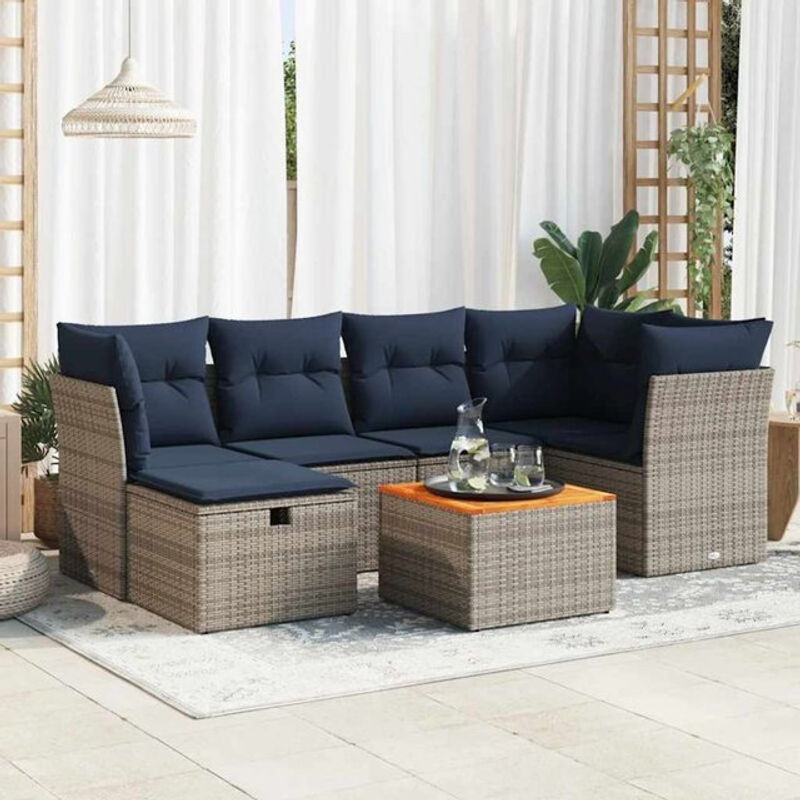 7-teilige Garten-Sofagarnitur mit Kissen aus grauem Polyrattan von vidaxl - Bild 1