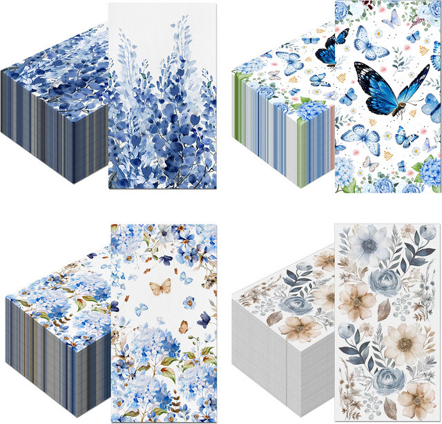 Blaue Servietten mit Blumen- und Schmetterlingsmotiv aus Papier für deine Tischdekoration bei Hochzeiten oder Geburtstagen - Bild 1