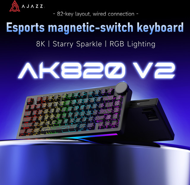 Ajazz AK820 V2 Hall Effect Gaming Tastatur, 75% Layout, Hot Swappable, 8K Polling Rate, Rapid Trigger, RGB Beleuchtung, Black - Bild 1