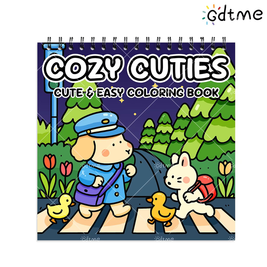 COZY CUTIES Malbuch für Erwachsene mit Spiralbindung, 24 Seiten, buntes DIY-Zeichenbuch zur Stressabbau für Jugendliche und Erwachsene - Bild 5