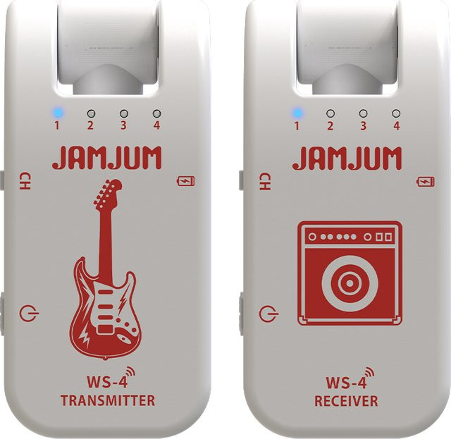 JAMJUM Kabelloses Gitarrensystem in Weiß mit 2,4 GHz, 8 Kanälen, geringer Latenz und wiederaufladbarem Akku - Bild 1