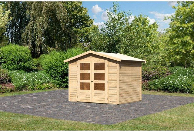 Karibu Holz-Gartenhaus Aesch Natur Satteldach Unbehandelt B: 242 cm, T: 182 cm - Bild 1