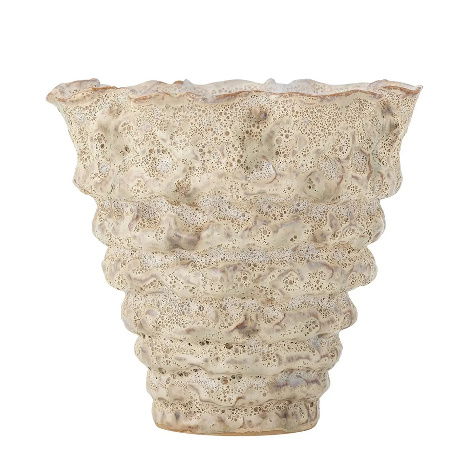 Bloomingville Blumentopf Colleen aus Steingut in Weiß und Beige mit gewellter Textur und organischer Form, Höhe: 22,5 cm, Breite: 21,0 cm, Tiefe: 21,0 cm - Bild 1