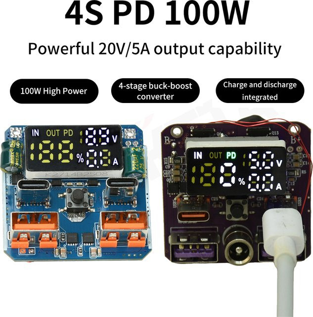 Diymore 4S PD 100W Schnelllademodul mit USB-C, 20V 5A Hochleistungs-Ausgang für Lithium-Batterien und bidirektionale Schnellladeschaltung - Bild 1