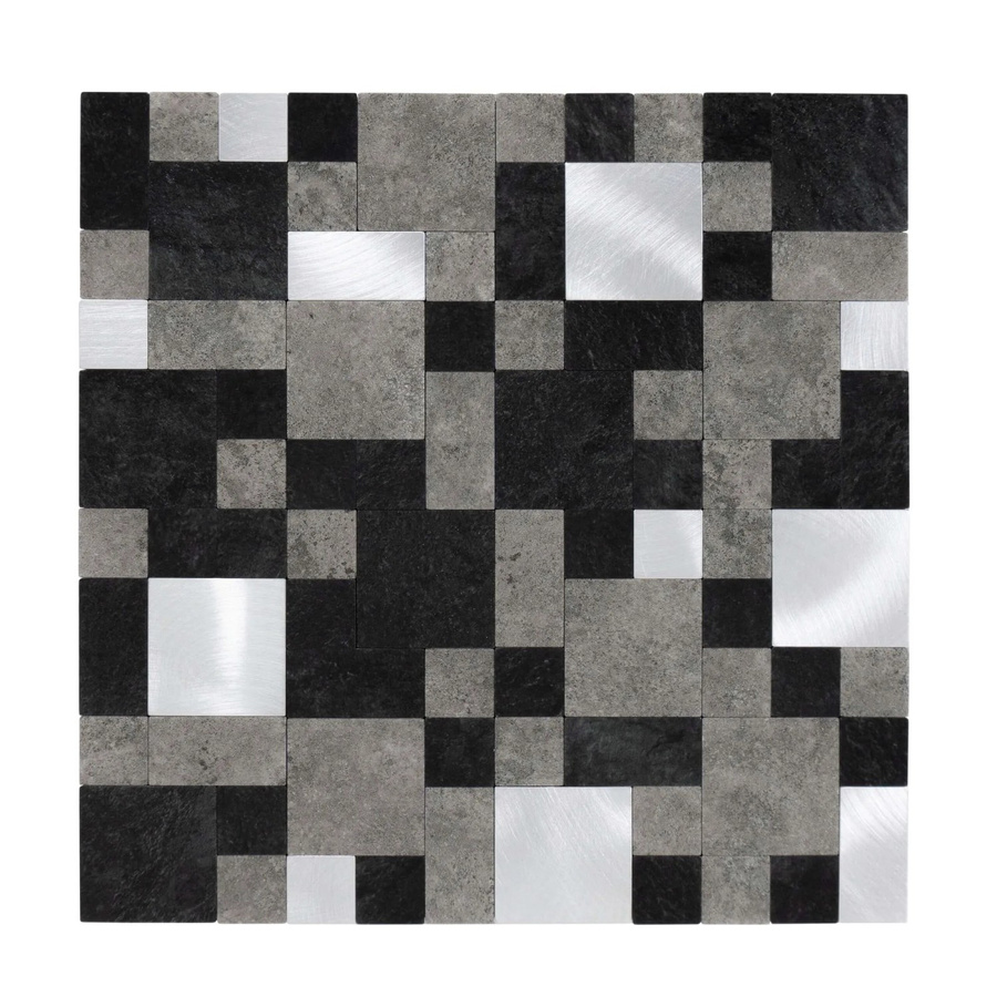 Dalsys Selbstklebende Fliesen in Steinoptik mit geometrischen Quadraten, Schwarz Silber Grau, 1 m² (11 Stück) - Bild 2