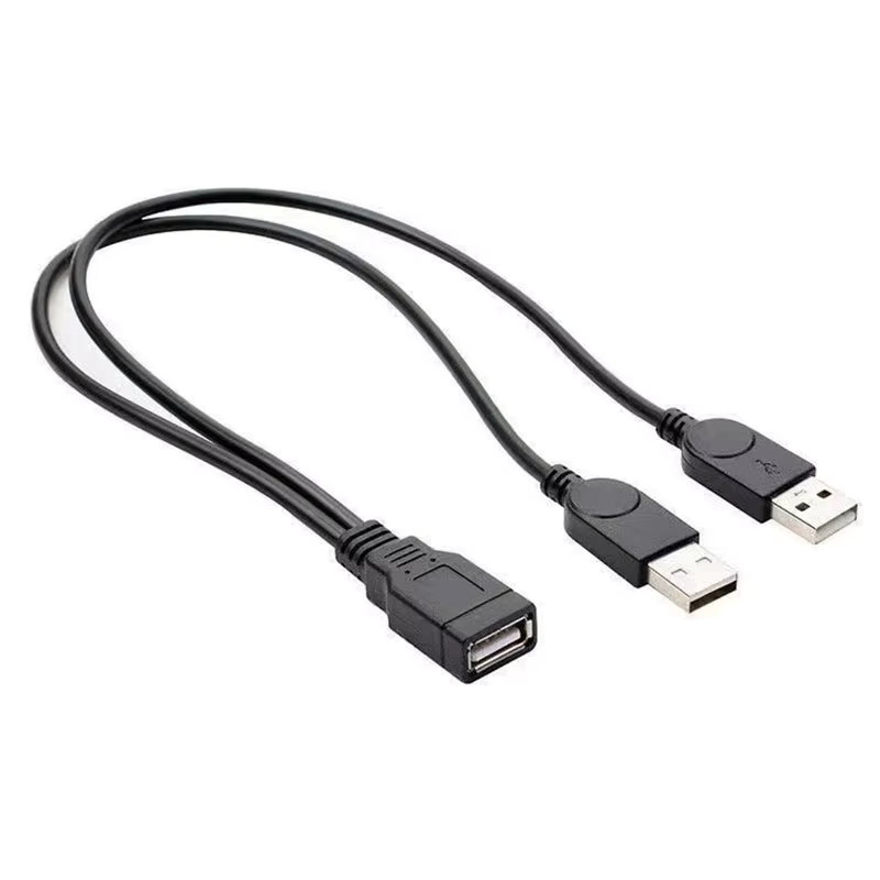 OULLX USB 2.0 Kabel-Splitter mit Dual-Buchse auf Stecker für Datenübertragung und Laden, Schwarz, Länge: 30 cm - Bild 2