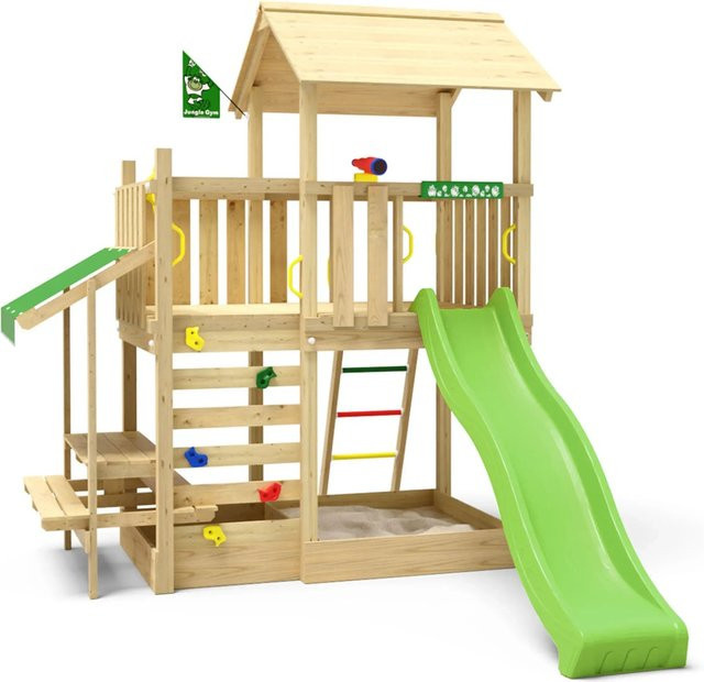 Jungle Gym Spielturm Plaza Holz Turm mit Picnic Modul und Rutsche in Hellgrün - Bild 1