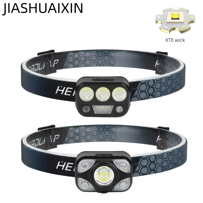 JIASHUAIXIN XTE LED Starker Scheinwerfer mit Rotlicht-Warnfunktion, Wiederaufladbarer 5-LED Outdoor-Flutlicht in Schwarz und Rot - Bild 4