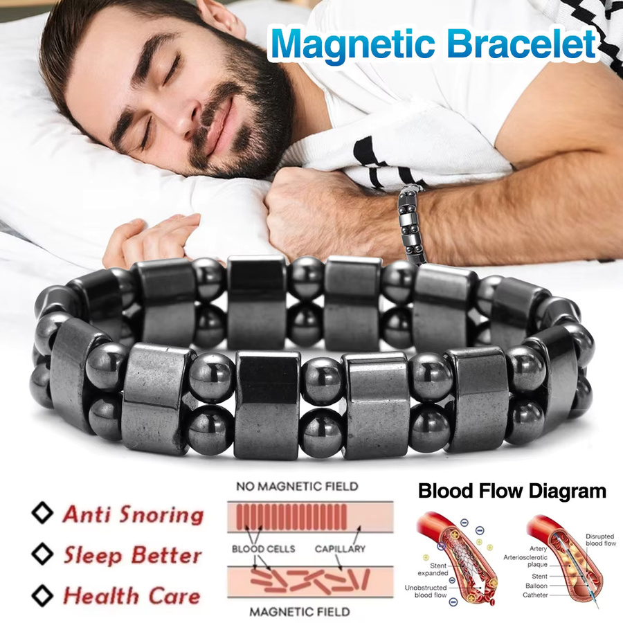 SANSHI Armband, Hämatit-Perlen, Edelstahl, Schwarz, Unisex - Bild 3