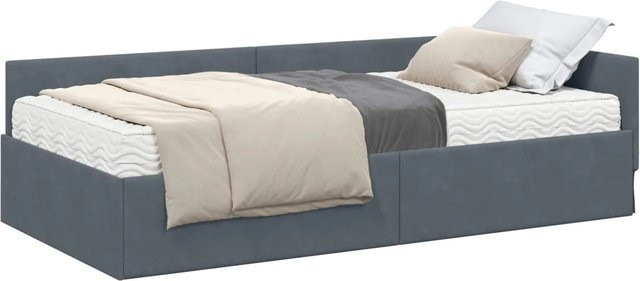 vidaXL Eckbettgestell mit Matratze aus Samt in Grau, 2-teiliges Set im modernen Design - Bild 1