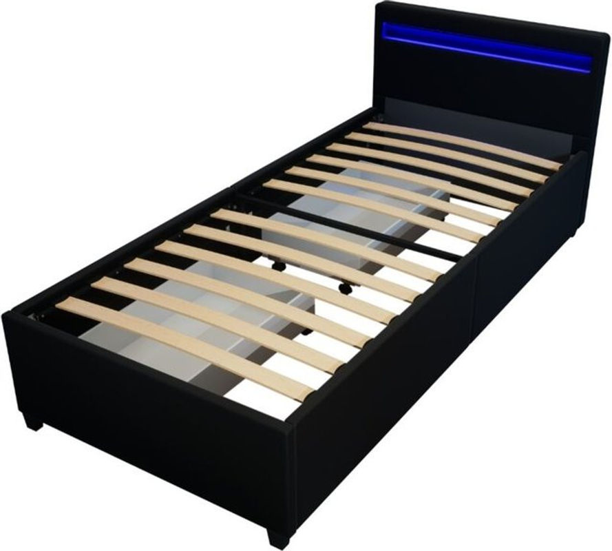 Home Deluxe Polsterbett NUBE mit LED und Schubladen in Schwarz, B/T/H: 90 x 200 x 85 cm - Bild 2