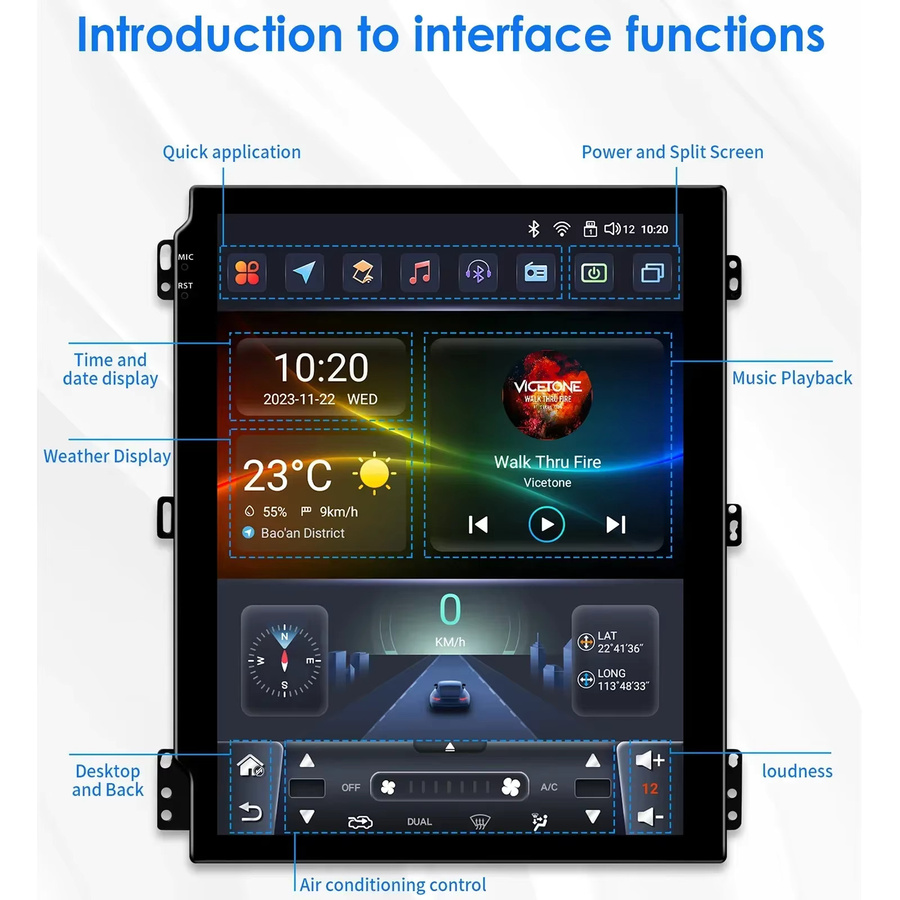 HIZPO Android 14 2Din Autoradio für Ford Fiesta MK7 2009 - 2016 mit 9,7 Zoll Multimedia Player Navigation Carplay Stereo Head Unit in Schwarz - Bild 5