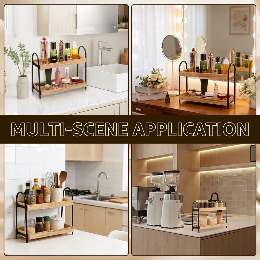 Willstar 2-stöckiges Küchenlagerregal aus Holz in Braun für Arbeitsplatten und Kaffeebars - Bild 5