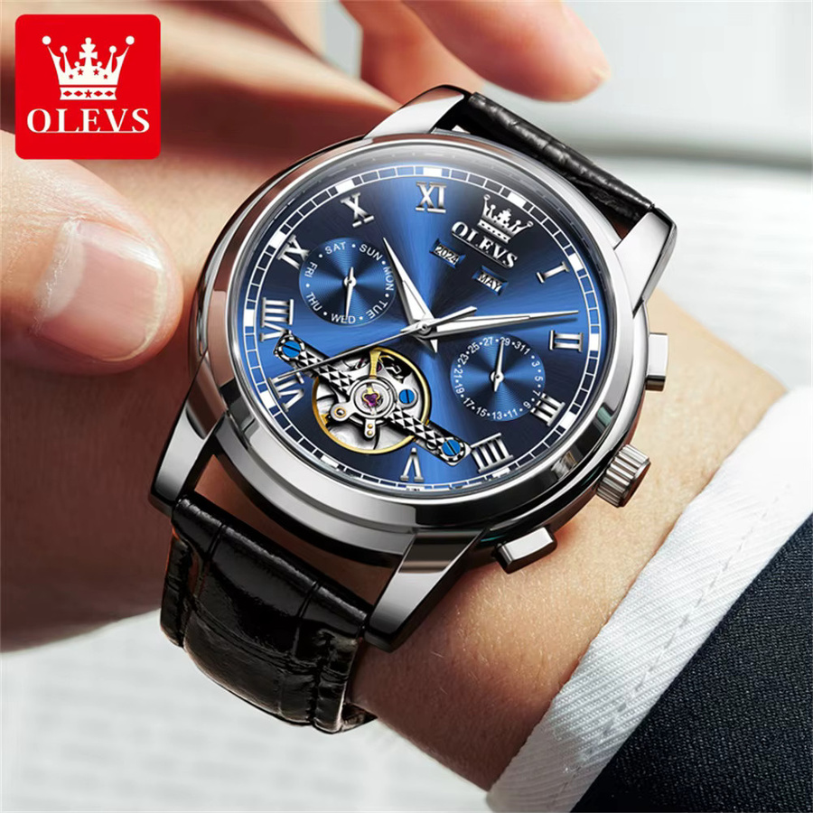 OLEVS Armbanduhr, Automatik, Leder, Blau, Herren - Bild 5
