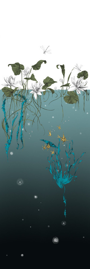 Edmond Petit Tapete Nautilus Méduses Nénuphars in Schwarz und Blau mit floralem und maritimem Design - Bild 1