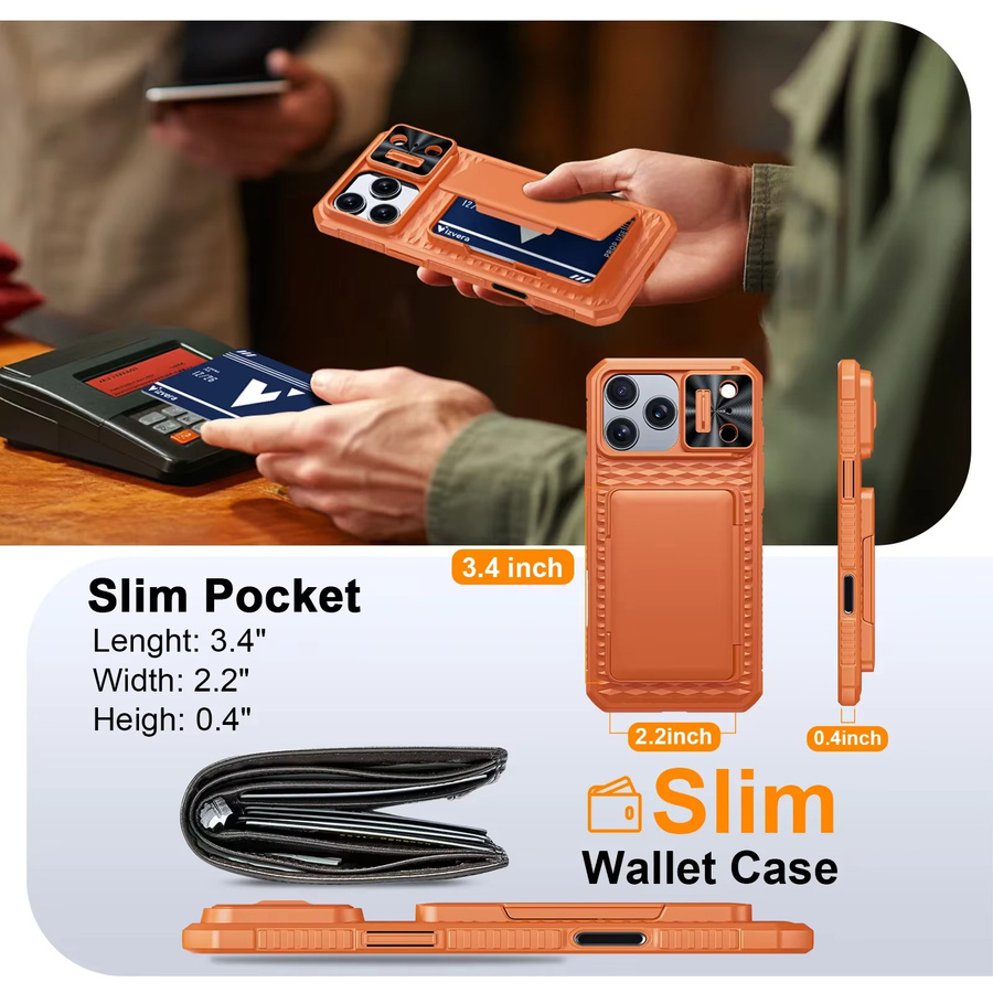 BANGZAO Wallet Case für iPhone 17 Pro Max mit Kartenhalter, Schiebe-Kameraabdeckung und Standfunktion in Orange - Bild 5