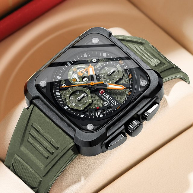 CURREN Chronograph Armbanduhr, Quarz, Eckig, Schwarz, Herren - Bild 1