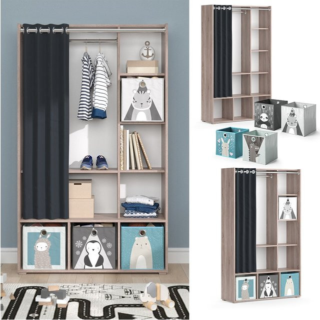 Vicco Kinderkleiderschrank Luigi in Sonoma Brown mit Kleiderstange und Fächern, B/T/H: 106 x 244,9 x 178 cm - Bild 1
