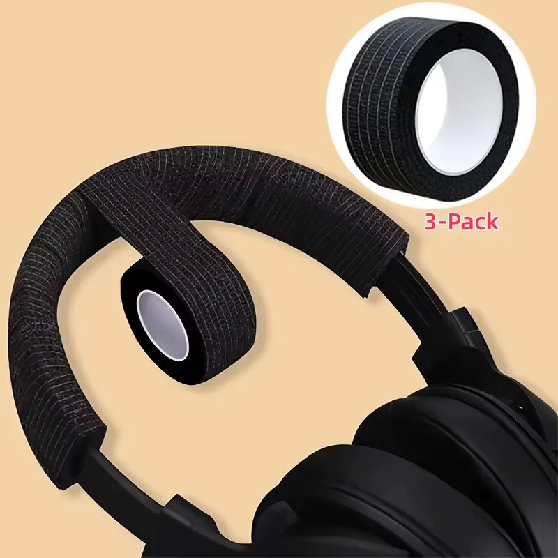 3er-Pack Abreißbare Kopfhörer-Kopfbügel-Schutzstreifen in Schwarz für Over-Ear-Kopfhörer aus langlebigem Fasermaterial - Bild 2