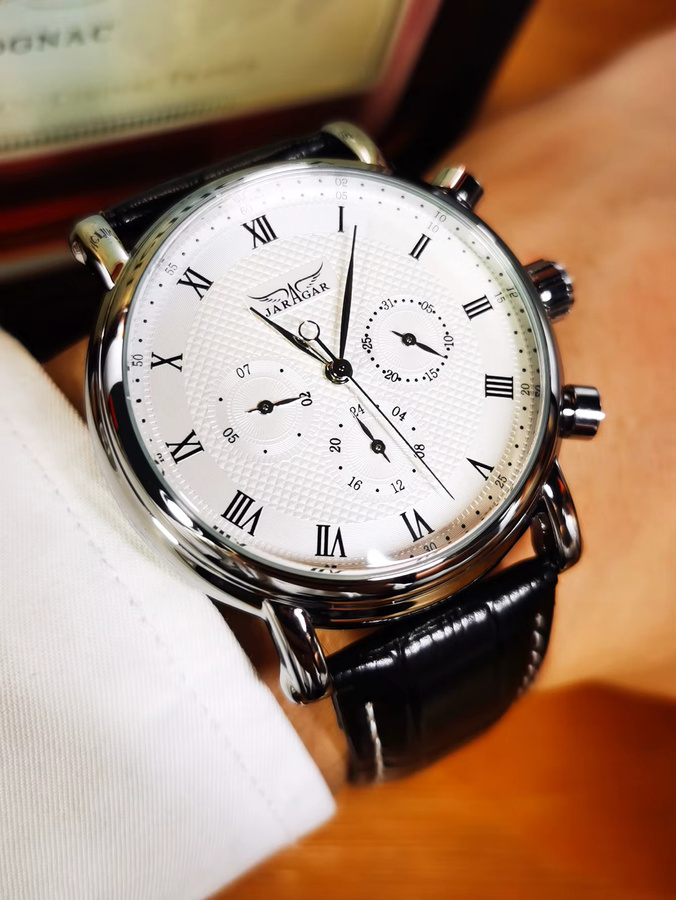 Jaragar Armbanduhr, Automatik, Edelstahl, Leder, Herren - Bild 5