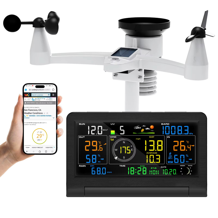 Urageuxy 14-in-1 WLAN-Wetterstation mit kabellosem Wettersensor für präzise Vorhersagen und Überwachung von Wind, Regen, UV, Temperatur und Feuchtigkeit - Bild 7