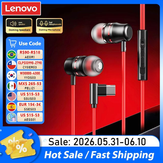 Lenovo YF38 In-Ear-Kopfhörer mit USB-C und 3,5 mm Klinkenanschluss, kabelgebunden mit Mikrofon und Steuerung, Schwarz-Grün - Bild 1