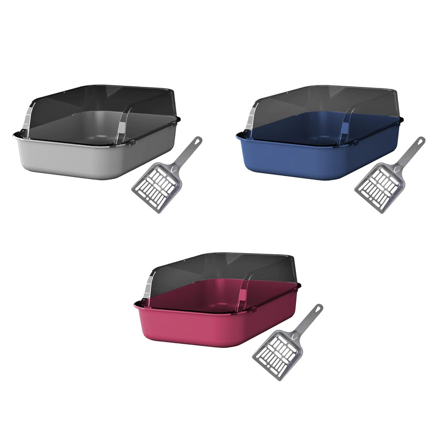 Kesoto Offene Katzentoilette in Blau und Multicolour, spritzwassergeschützte halbgeschlossene Katzentoilette für junge und ältere Katzen - Bild 4