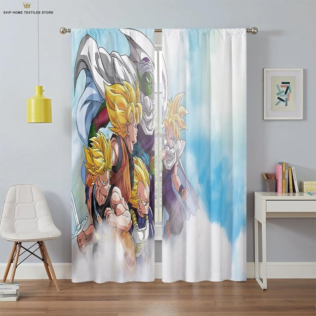 Yiran Furniture Anime Cartoon Vorhänge aus Polyester in Blau, 2er-Set mit Ösen, Breite: 50 cm, Höhe: 130 cm - Bild 1