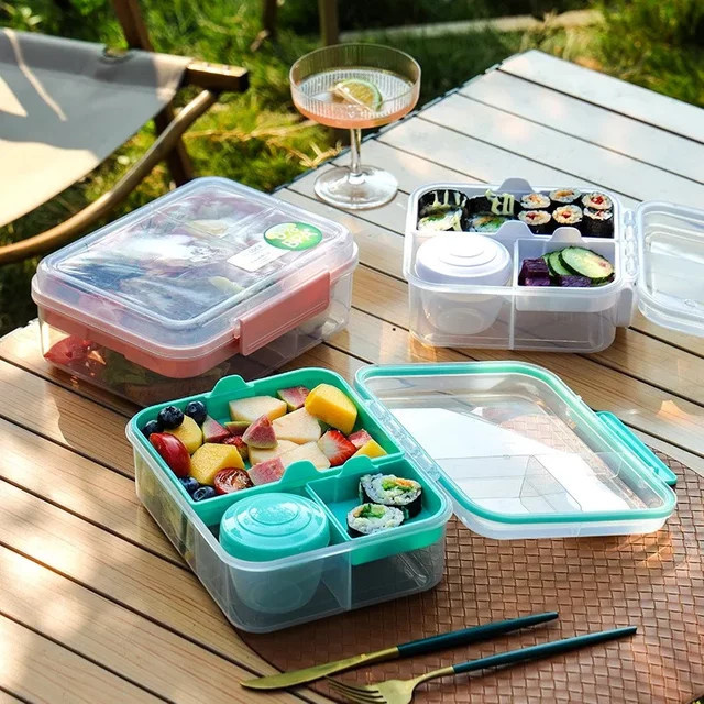 Doppellagige Bento-Box mit Fachunterteilung und Griffdesign in Weiß für Studenten und Kleinkinder - Bild 1