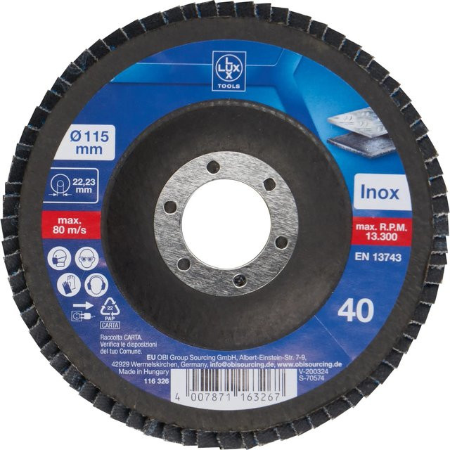 LUX-TOOLS Fächerschleifscheibe für Metall Ø 115 mm K40 - Bild 1