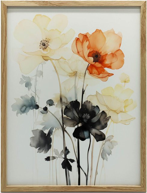 Blumen Symphonie in Aquarell Wandbild von iKable mit dunkelbraunem Holzrahmen, B/H: 40 x 30 cm - Bild 1