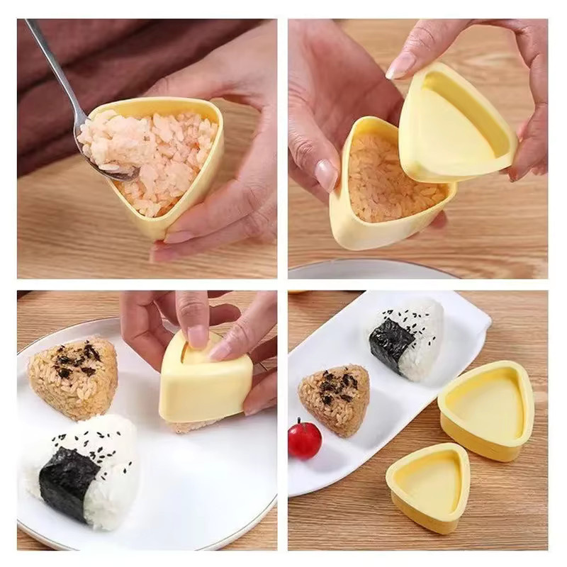 Onigiri Maker Set Dreiecks Sushi Form aus Kunststoff in Gelb für japanische Bento Küche - Bild 3