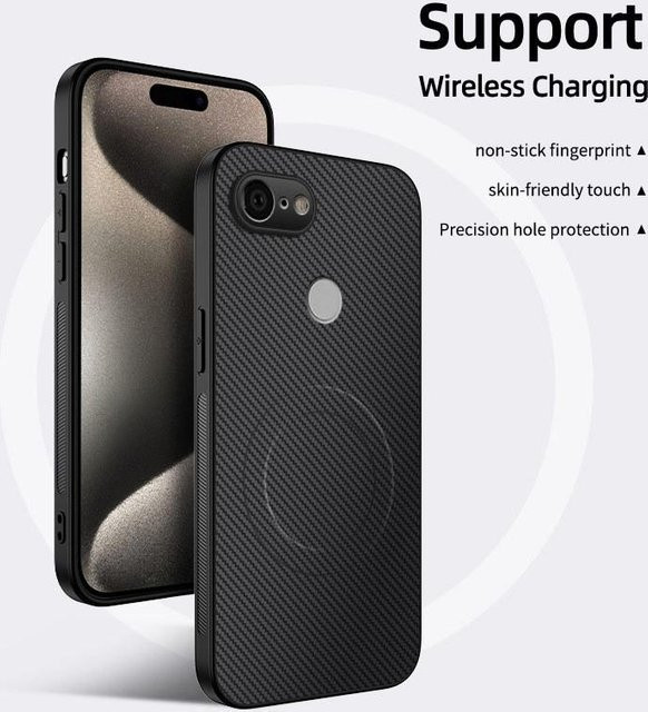 MagSafe Magnetische Hülle mit Linsenschutz in Kohlefaser-Lederstruktur für Google Pixel 3XL, Pixel 3 und Pixel 3A, Schwarz - Bild 1