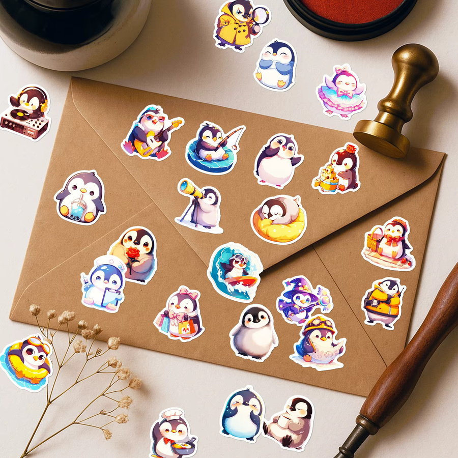 56 Stück niedliche Pinguin-Aufkleber in Multicolour für Handyhülle, Thermoskanne und Koffer - Bild 3