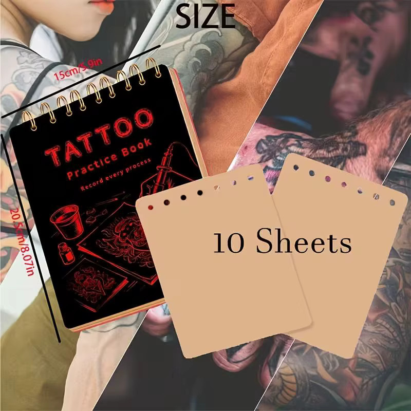 Schwarzes Tattoo-Übungsbuch aus Leder mit 10 Seiten Übungsaufklebern - Bild 4