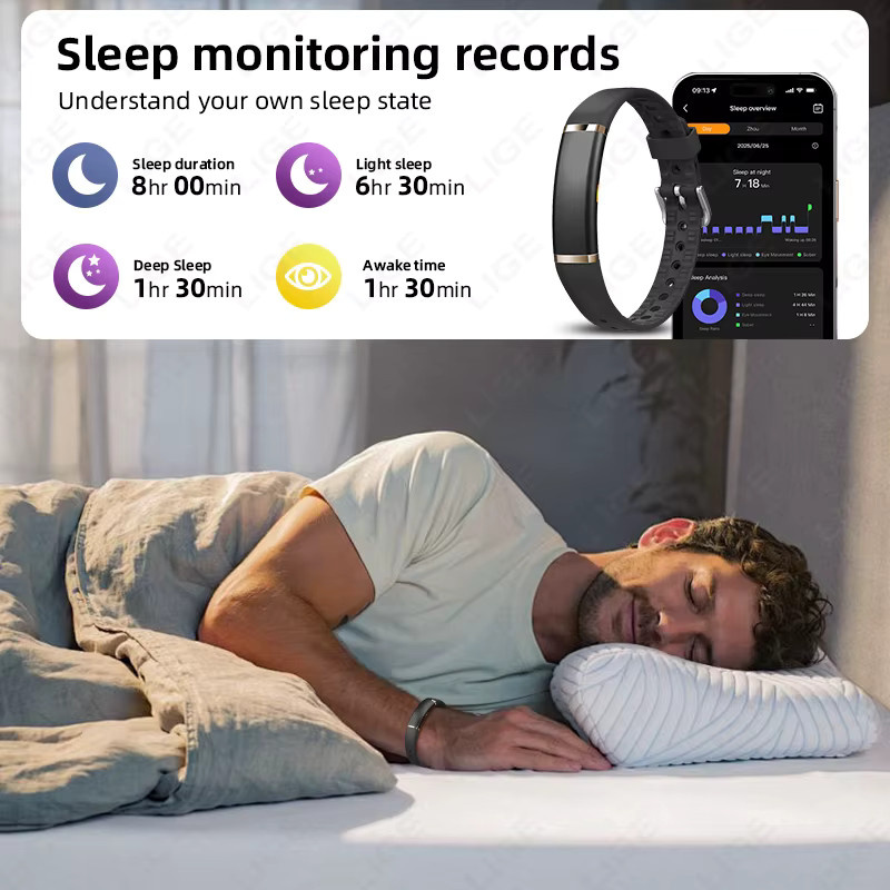 LIGE Sport-Fitness-Tracker Smart-Armband mit Herzfrequenz- und HRV-Monitor, Schrittzähler und Fotografie-Fernbedienung für Android und iOS, Schwarz/Silber - Bild 3