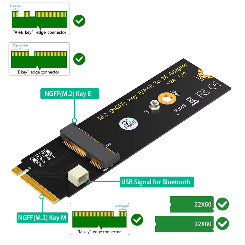 T.F.SKYWINDINTL M.2 Key M Adapterkarte für WiFi und Bluetooth Module Intel AX200 AX201 AX210 8260 8265 9260 in Schwarz - Bild 3