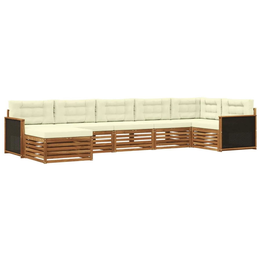 vidaXL Outdoor-Sofagarnitur in L-Form aus Massivholz Akazie mit 7 Kissen in Natur und Creme - Bild 2