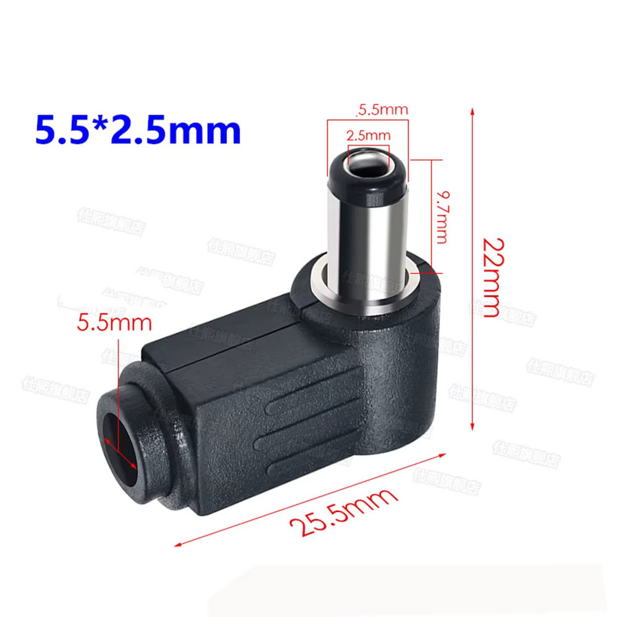 DIY-gelöteter Gleichstromstecker mit 90-Grad-Winkel in Schwarz für DC 5,5 x 2,5 mm, 5,5 x 2,1 mm, 4,0 x 1,7 mm, 3,5 x 1,35 mm und 4,8 x 1,7 mm - Bild 2