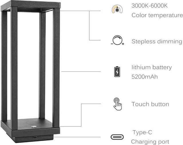 Wiederaufladbare LED Tischlampe Rebecca von Cosy Homes in Grau mit dimmbarer Touch-Funktion für Restaurant und Hotel - Bild 1