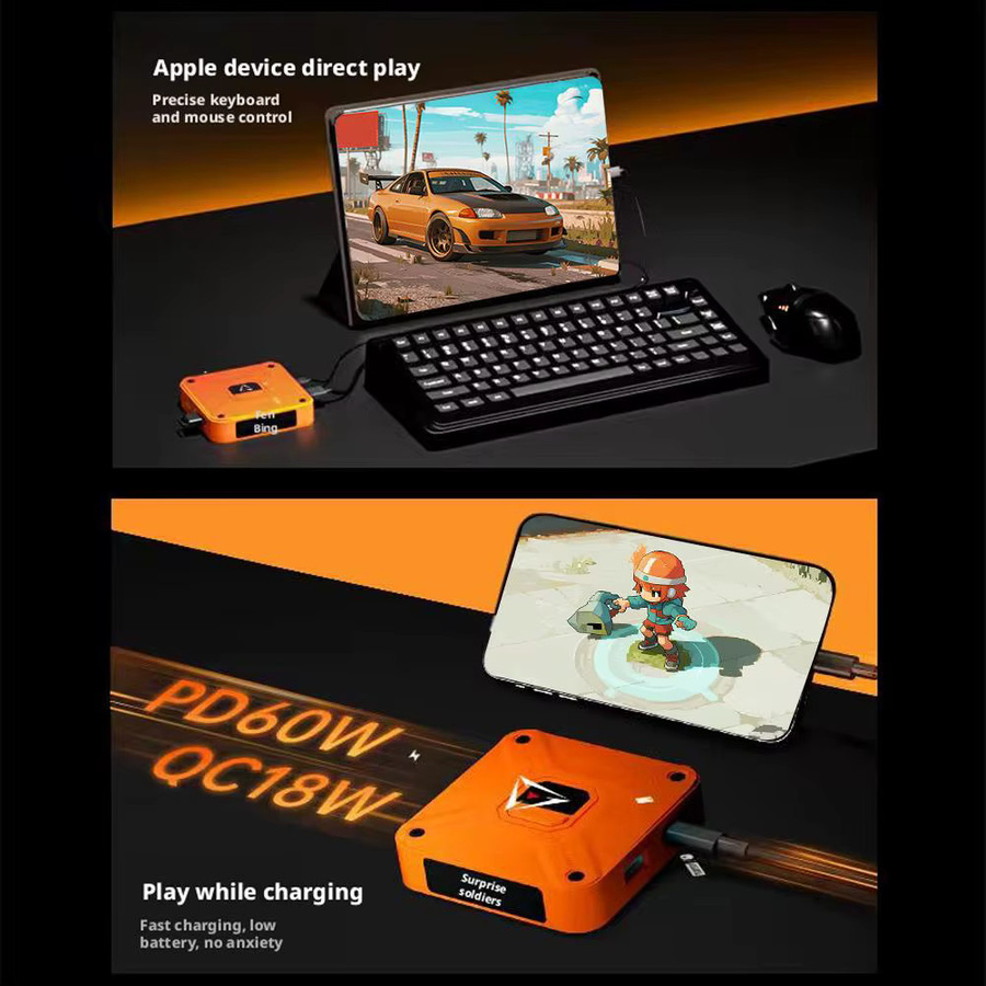 QiBing Ax360m Gaming Tastatur- und Mauskonverter für iOS in Orange mit 2000Hz Mauspaket für Mobile Shooter wie PUBG - Bild 4