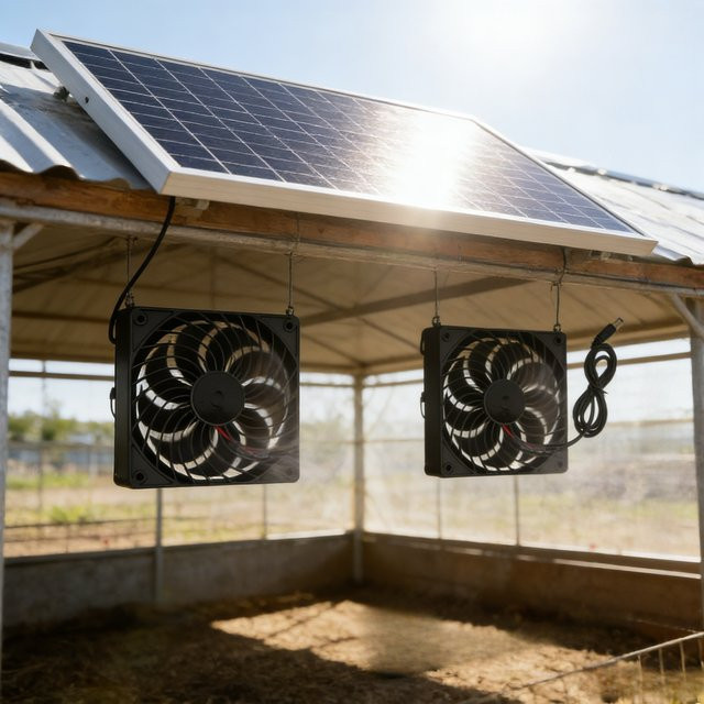 EESBAO Solarbetriebener Ventilator zur Belüftung von Tierunterkünften, Schwarz - Bild 1