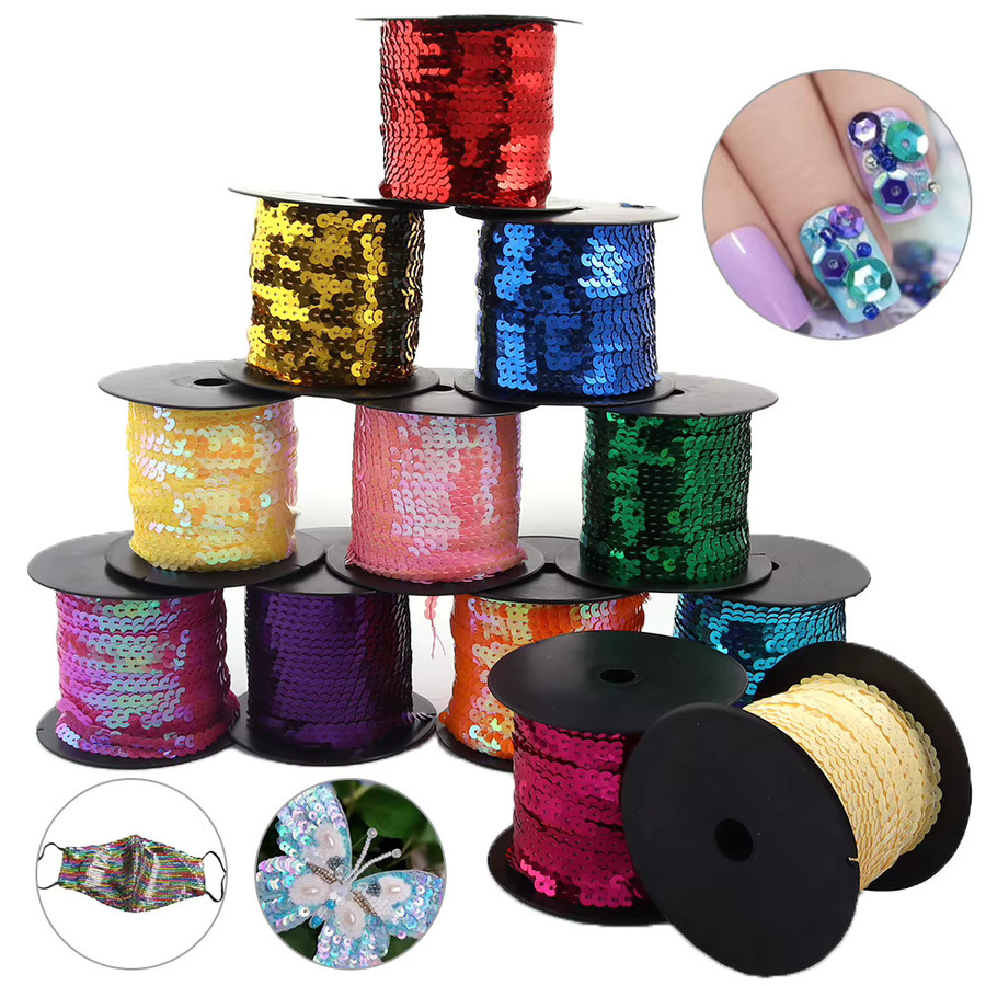 Bunte Glitzer-Paillettenbänder in Form von runden Pailletten für DIY-Projekte, Nähen und Dekoration, 1 Rolle, Mehrfarbig und Pink - Bild 4