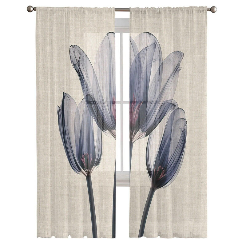 Transparentes Tulpen-Voile-Vorhang von A Family Of Home Textiles in Blau mit floralem Design, B: 135 cm, H: 114 cm - Bild 2