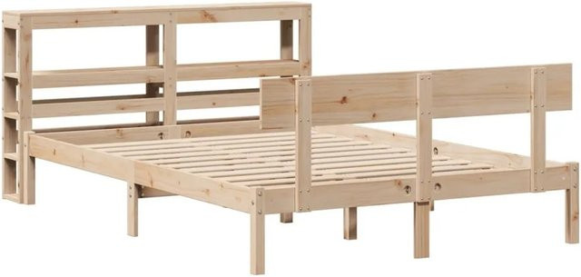 vidaXL Massivholzbett aus Kiefernholz in rustikalem Design, unbehandelt, B/T/H: 120 x 190 x 82 cm - Bild 1