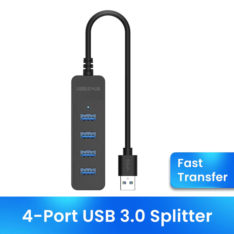 KAFNHCKA USB 3.0 Hub 4-Port USB Splitter mit USB-C Anschluss, High Speed Expander für Computer und Laptops, Schwarz - Bild 5