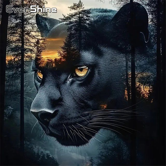 Evershine Diamant-Stickerei 5D-DIY-Mosaik Set mit schwarzem Leopard Motiv für Erwachsene und Anfänger - Bild 1